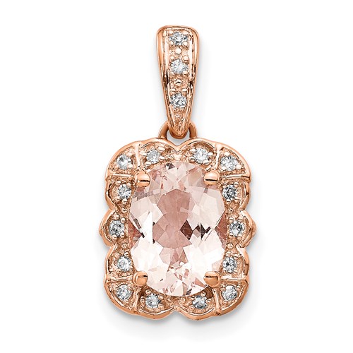 14K Rose Gold Morganite & Diamond Pendant - Golden Creations