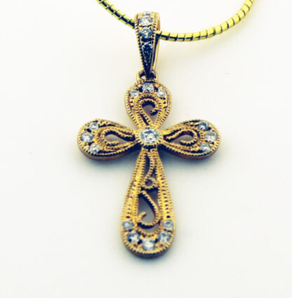 14K Yellow Gold Milgrain Diamond Cross