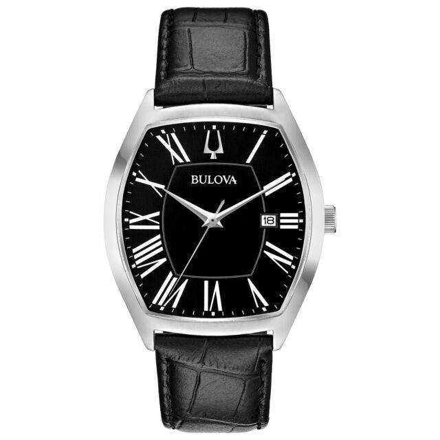Men’s Classic Ambassador Stainless Steel Bulova Watch w/ Black Leather Strap