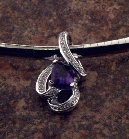 Custom 14K White Gold Amethyst & Diamond Pendant