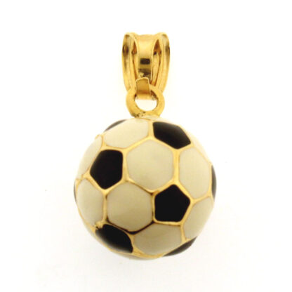 14K Yellow Gold Black & White Enameled 3D Soccer Ball Charm/Pendant