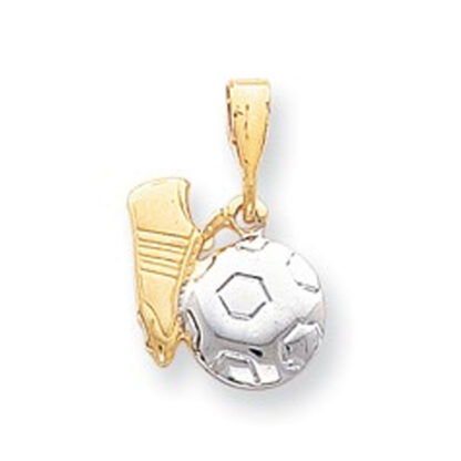 14K Two Tone Soccer Ball-Cleat Polished & Satin Finish Charm/Pendant