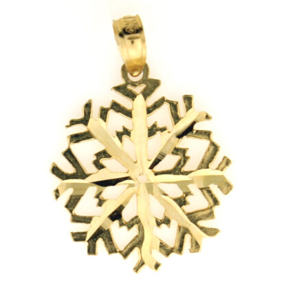 14K Yellow Gold Diamond Cut Snowflake Charm/Pendant