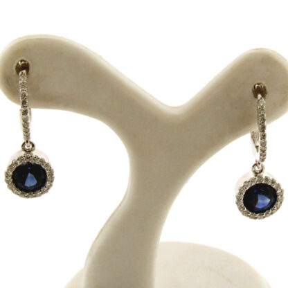 14K White Gold Blue Sapphire & Diamond Dangle Earrings