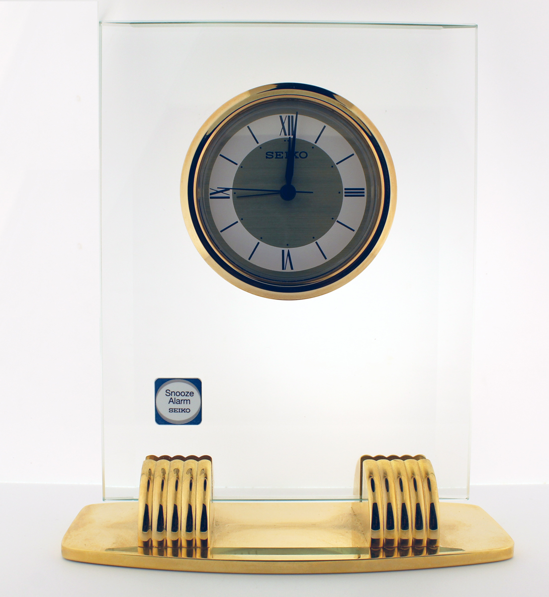 SEIKO Glass Gold Tone Brass Desk Clock - Golden Creations