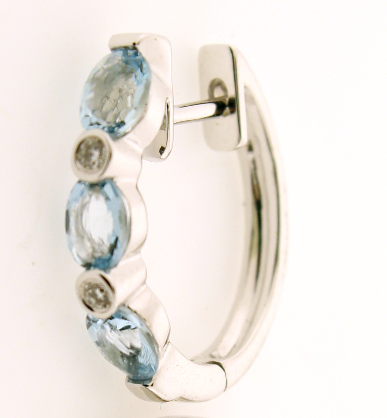 K White Gold Oval Aquamarine Diamond Hoop Earrings Golden Creations
