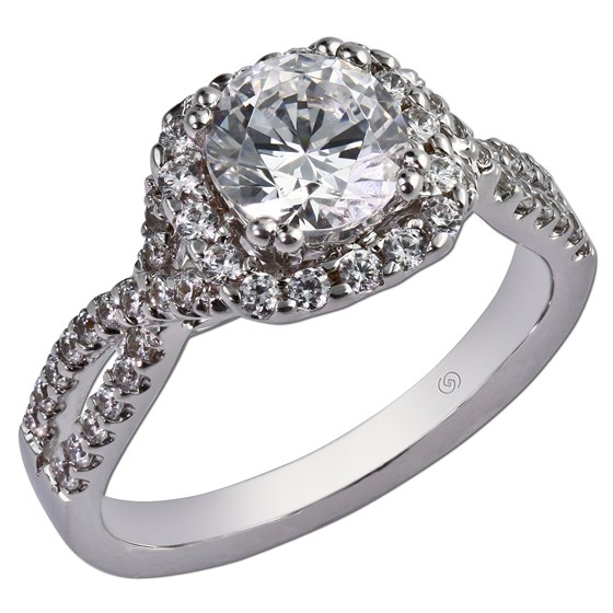 14K White Gold Diamond Halo Engagement Ring - Golden Creations