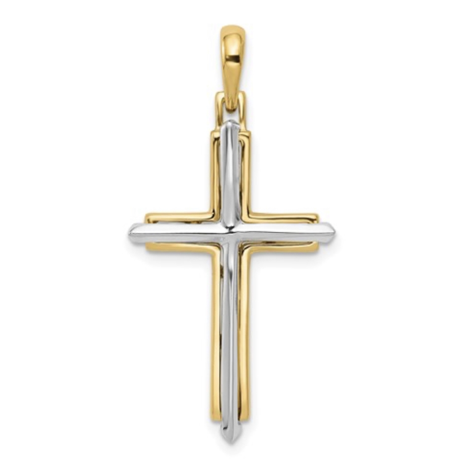 Diamond Cross Necklace 5/8 ct tw Round-cut 14K Two-Tone Gold | Kay