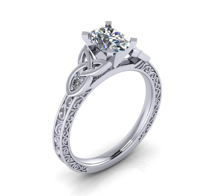 Celtic Engagement Ring Mount with Princess Cut & Trinity Knot Shank