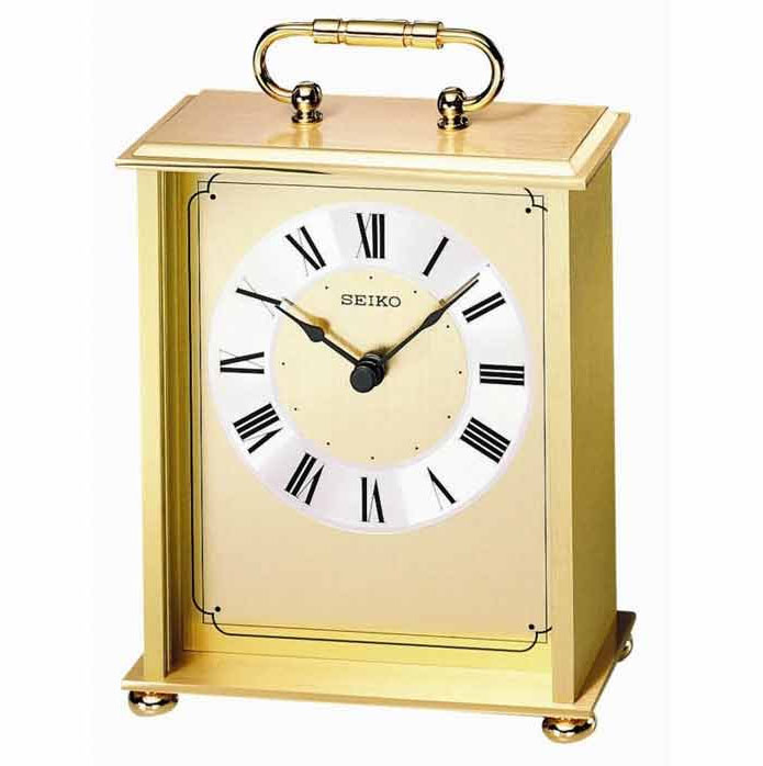SEIKO Desk and Table Carriage Clock Gold-Tone Solid Brass Base and