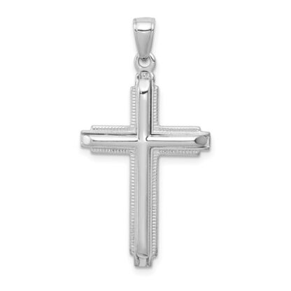 14K White Gold Polished Cross Pendant with Border