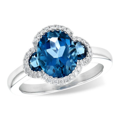 14K White Gold Blue Topaz and Diamond Ring