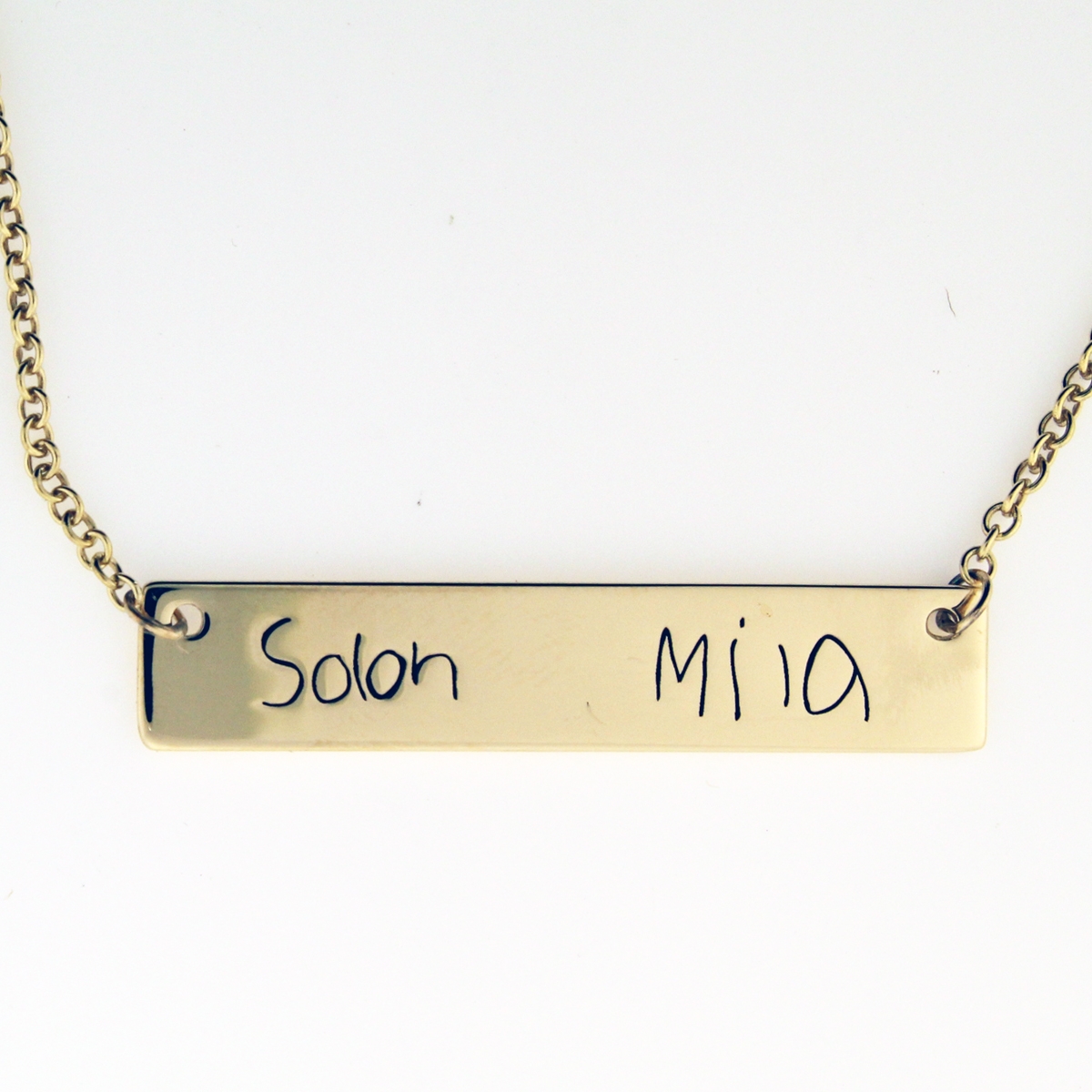 14K Yellow Gold Custom Handwriting Nameplate Necklace - Golden Creations