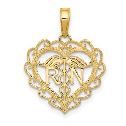 14K Yellow Gold RN Registered Nurse Heart Pendant