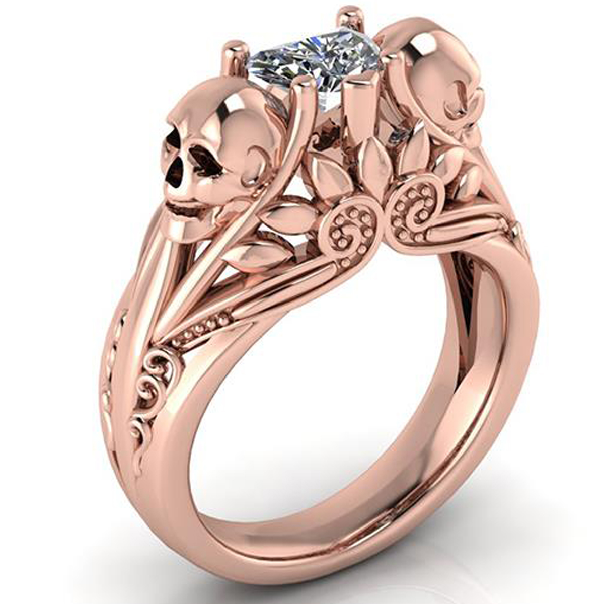 Halo Diamond Skull Wedding Rings Skull Ring Set His Her Couple