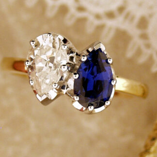 14K Two-Tone Pear-Shape Diamond & Sapphire Engagement Ring