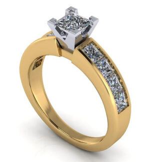 14K Yellow Gold Channel Set Princess Cut Diamond Engagement Semi-Mount