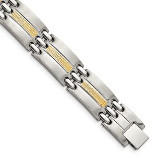 Men's Stainless Steel & 14K Yellow Gold Accented Brushed & Polished Link Bracelet