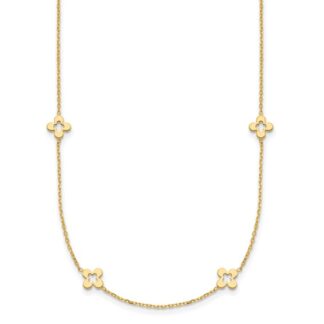 14K Yellow Gold Polished Open Clover Station Necklace