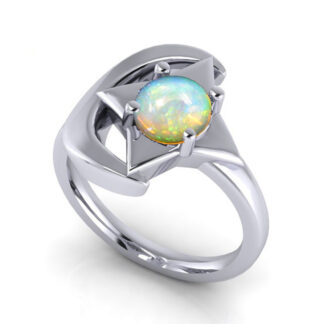 14K White Gold Custom Star & Moon Opal Ring