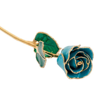Lacquered Aquamarine Colored Rose with Gold Trim