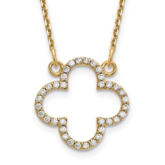 14K Yellow Gold Diamond Quatrefoil Designed Necklace