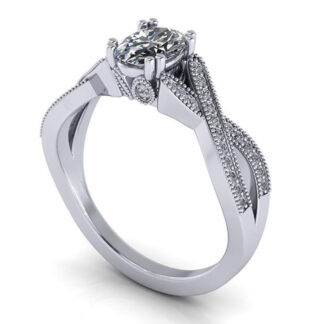 Custom 14K White Gold Diamond Criss Cross Engagement Ring