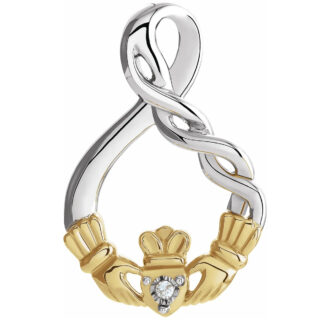 Sterling Silver & 10K Yellow Gold Natural Diamond Claddagh Pendant