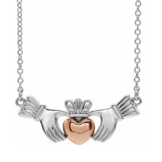 14K White & Rose Gold Claddagh Necklace