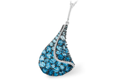 14K White Gold Blue Topaz & Diamond Pendant