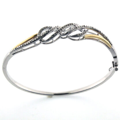 10K Yellow Gold & Sterling Silver Diamond Bangle Bracelet