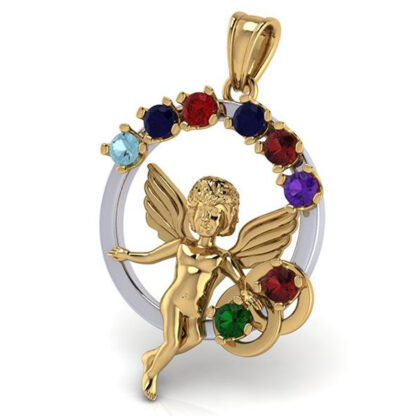 14K Guardian Angel Family Pendant