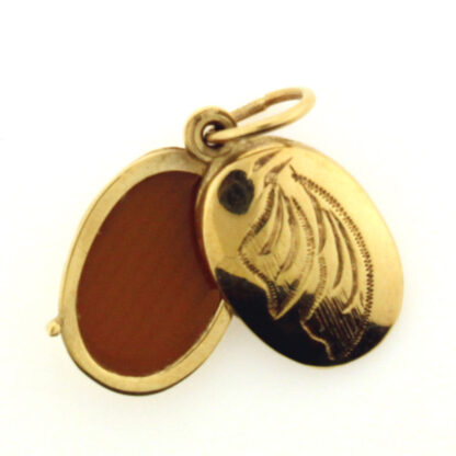 14K Yellow Gold Engraved Oval Locket - Image 2