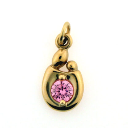 14K Yellow Gold Mother & Child Pink Tourmaline Charm/Pendant