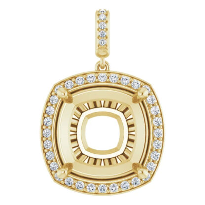 10K Yellow Gold Cushion Pendant Mount With Cubic Zirconias