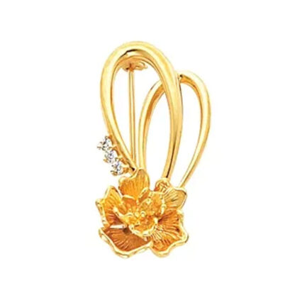 14K Yellow Gold Accented Floral Brooch Mounting