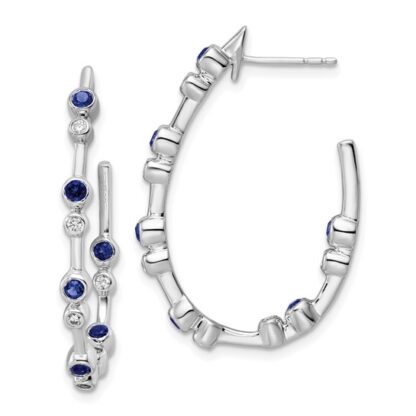 14K White Gold Blue Sapphire & Lab Grown Diamond J-Hoop Earrings