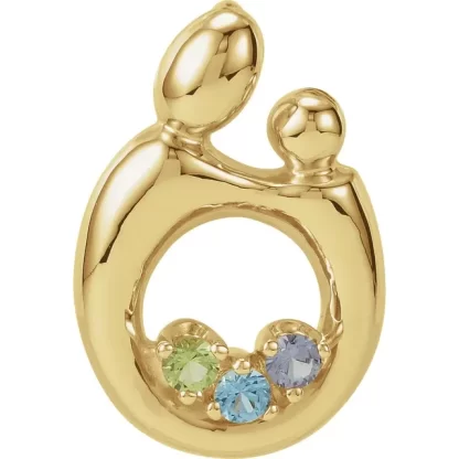 14K Yellow Gold Mother & Child Charm/Pendant (1-6 Birthstones)