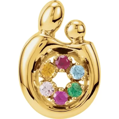 14K Yellow Gold Mother & Child Charm/Pendant (1-6 Birthstones) - Image 5