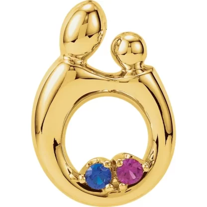 14K Yellow Gold Mother & Child Charm/Pendant (1-6 Birthstones) - Image 4