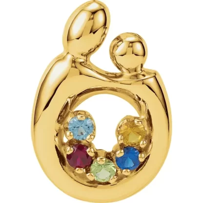 14K Yellow Gold Mother & Child Charm/Pendant (1-6 Birthstones) - Image 2