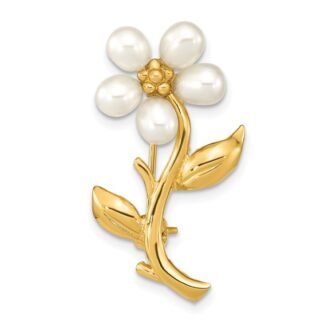 14K Yellow Gold Freshwater Cultured Pearl Flower Brooch