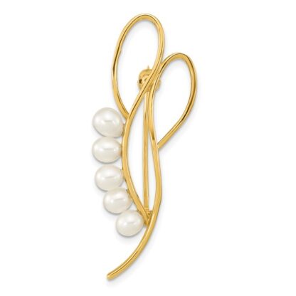 14K Yellow Gold Freshwater Cultured Pearl Polished Open Loop Teardrop Brooch