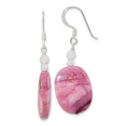 Sterling Silver Pink Agate, Pink Quartz & Crystal Dangle Earrings