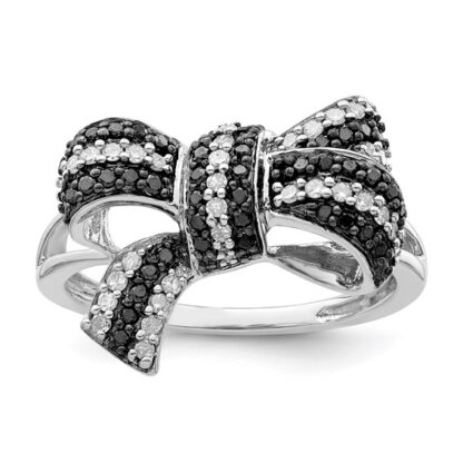 Sterling Silver Black & White Diamond Bow Ring