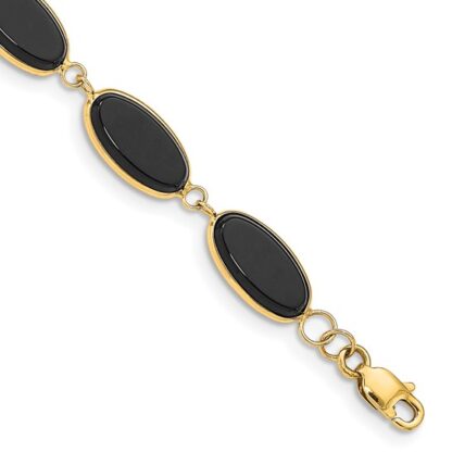 14K Yellow Gold Oval Onyx Bracelet - Image 2