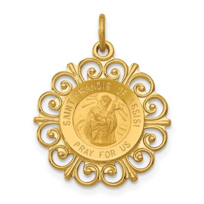 14K Yellow Gold Solid St. Francis of Assisi Medal