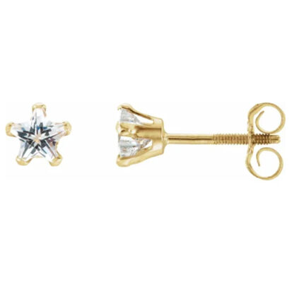 14K Yellow Gold White Cubic Zirconia Star Stud Earrings