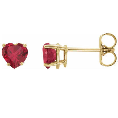 14K Yellow Gold Lab Grown Ruby Heart Stud Earrings