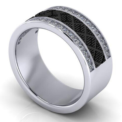 Men's 10K White Gold Diamond Band With Black Rhodium Center